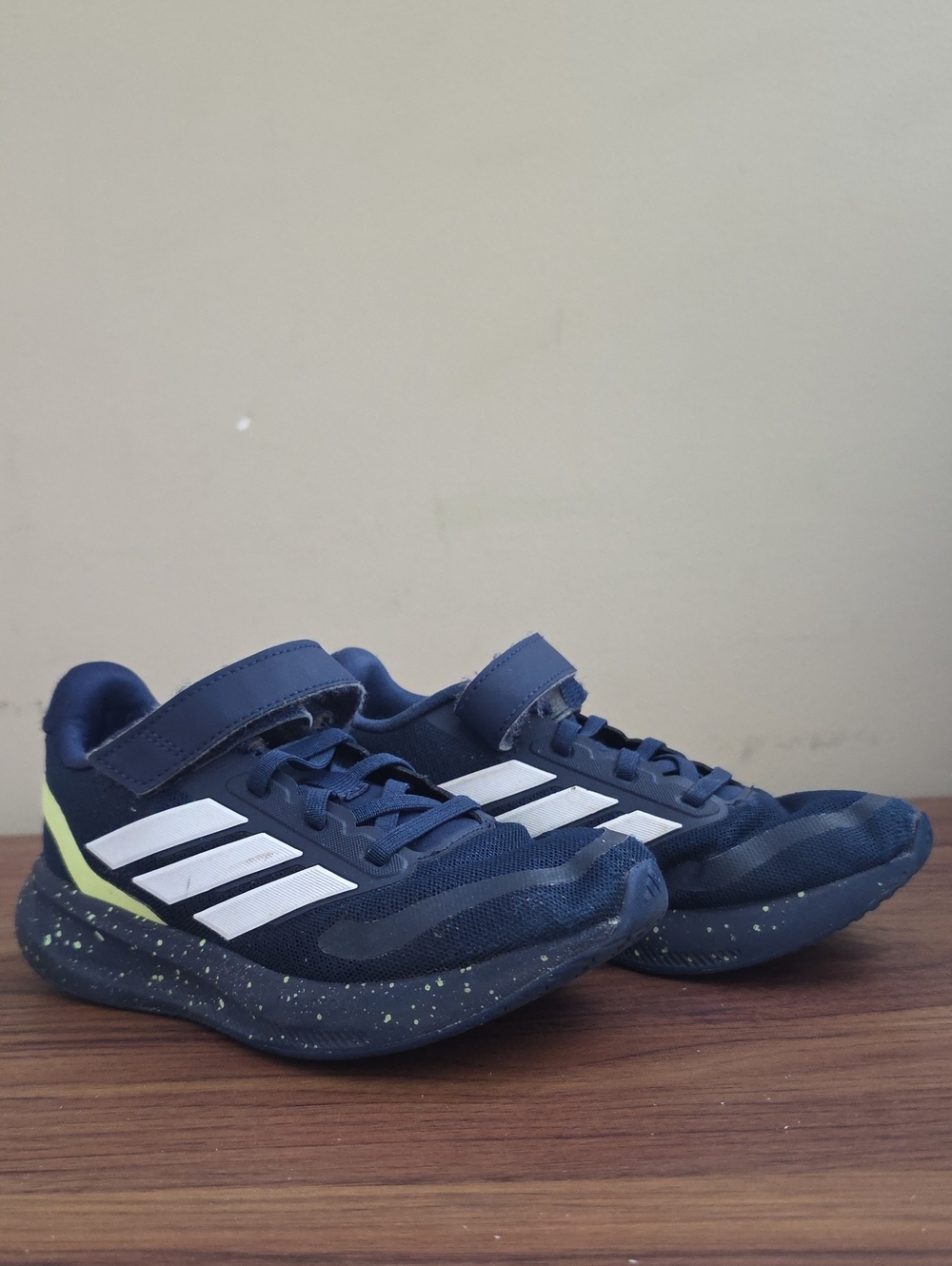 adidas Navy and White Kids Sneakers with Neon Accent